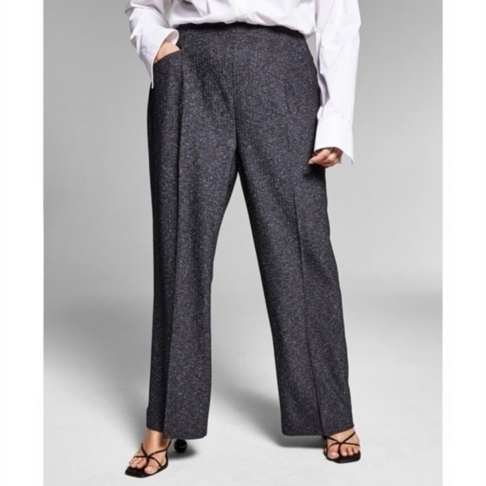 INC Women's 28W NWT Plus Size Black Tweed Knit Wide Leg Pants New